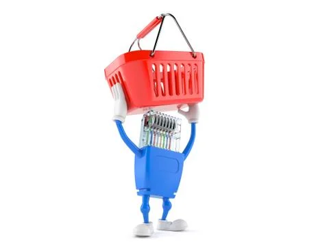 Network character holding empty shopping basket Illustrazione stock
