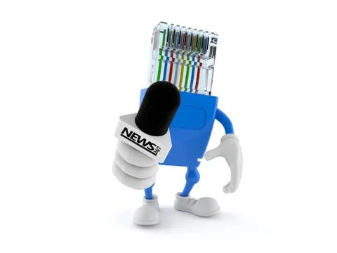 Network character holding interview microphone Stock Illustration