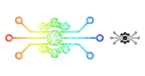 Network Circuit Gear Web Mesh Icon with Spectral Gradient Stock Illustration