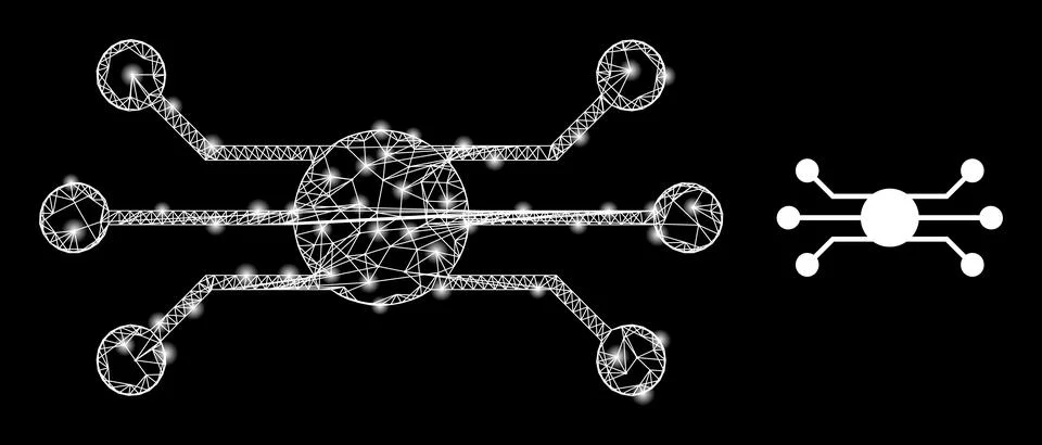 Network Circuit Node Web Mesh Icon with Glare Lightspots Stock Illustration