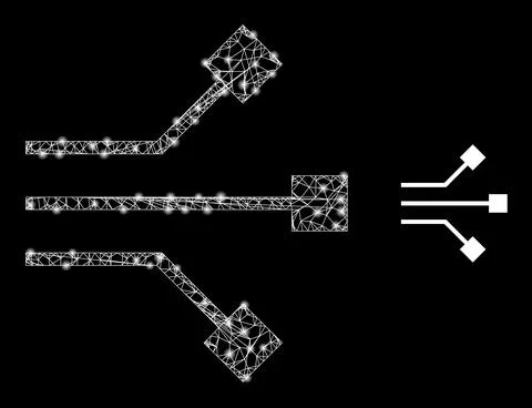 Network Circuit Nodes Mesh Icon with Constellation Lightspots Illustrazione stock