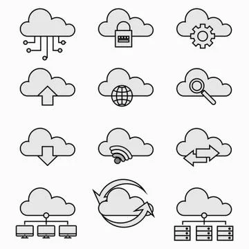 Network cloud computing icon set Illustrazione stock