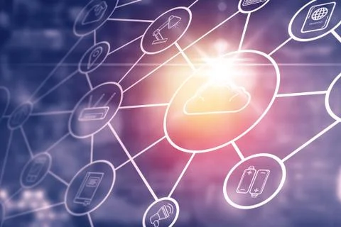 Network of cloud computing icons 3d Stockillustratie