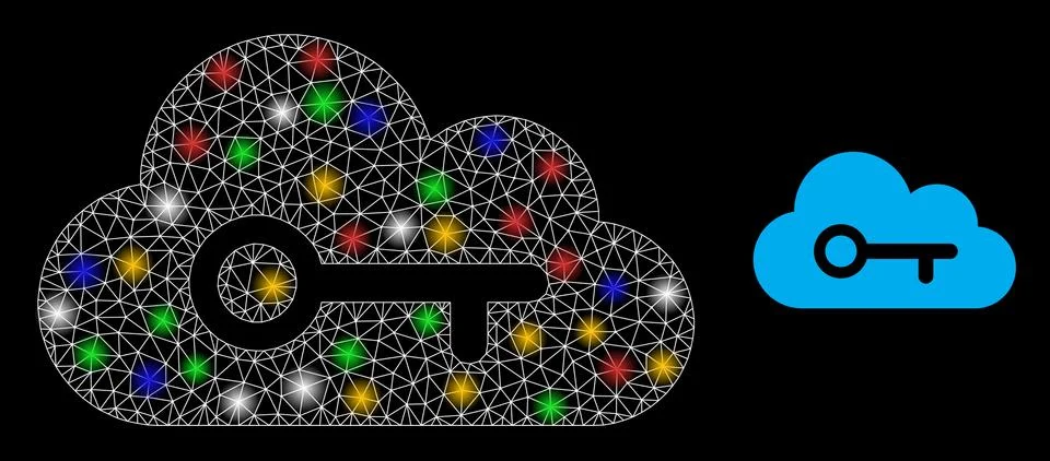 Network Cloud Key Constellation Icon with Bright Colored Flash Nodes イラスト素材
