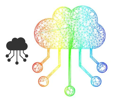 Network Cloud Links Web Mesh Icon with Spectrum Gradient Ilustração Stock