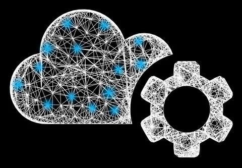 Network Cloud Service Web Mesh with Bright Flash Nodes Illustrazione stock