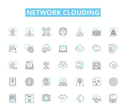 Network clouding linear icons set. Virtualization, Scalability, Elasticity Stock Illustration