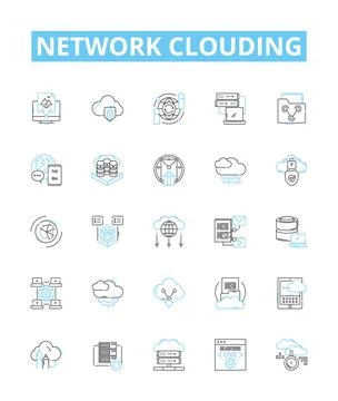Network clouding vector line icons set. Network, Clouding, Cloud, Computing Stock Illustration