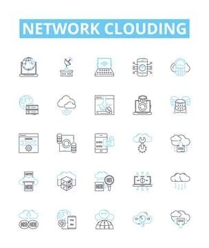 Network clouding vector line icons set. Network, Clouding, Cloud, Computing Stock Illustration