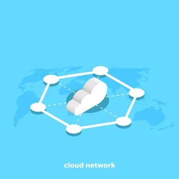 Network of clouds on a blue background, isometric image 스톡 일러스트