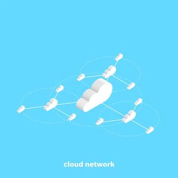 Network of clouds on a blue background, isometric image 스톡 일러스트