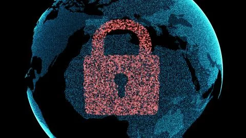 Network code data technology and earth lock Illustrazione stock