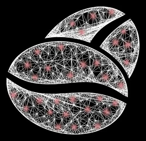 Network Coffee Bean Mesh with Bright Flash Nodes Stock Illustration