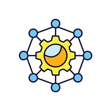 Network cogwheel design. Abstract design representing a gear surrounded by .. Stock Illustration