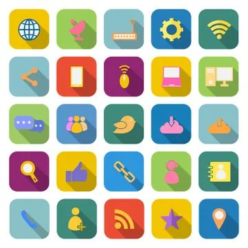 Network color icons with long shadow Stock-Illustration