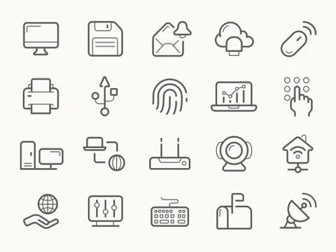 Network Communication and Electronics Line Icons Illustrazione stock