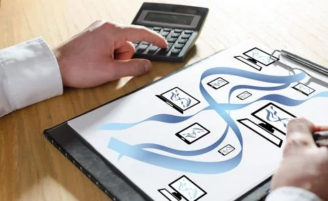 Network communication concept on a clipboard Stockfoto's