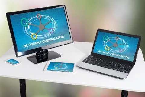 Network communication concept on different devices Stock Photos