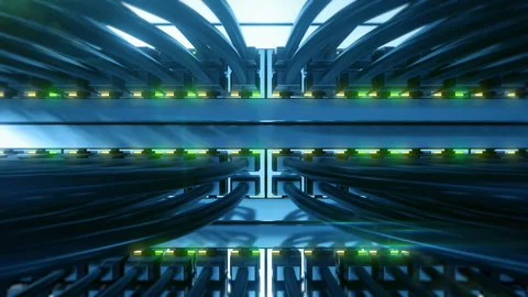 Network communication equipment in the datacenter in the server rack Video stock 170581504