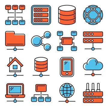 Network Communication Icons Set on White Background. Vector Stock Illustration