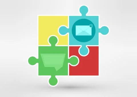 Network communication infographic Template with interface icons, puzzle, speech Stockillustratie