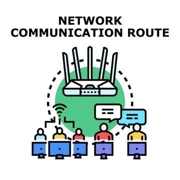 Network communication route connecting people online Illustrazione stock