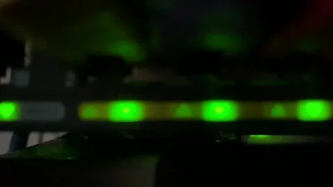 Network communication switch green LED blinking close-up view Stock Footage 166176952