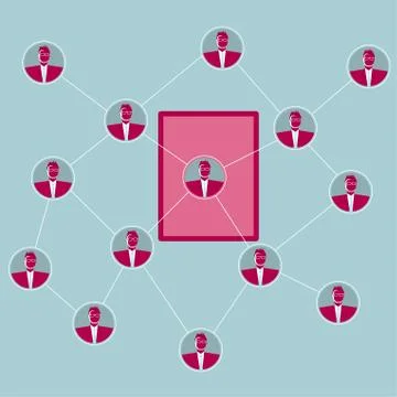 Network communication, tablet and human head icons. Stock Illustration