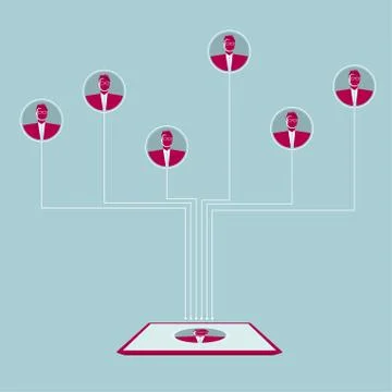 Network communication, tablet and human head icons. Stock Illustration