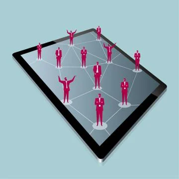 Network communication, tablet and human head icons. Stock Illustration