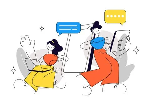 Network Communication Vector Illustration Featuring Connected Devices, Digi.. Stock Illustration