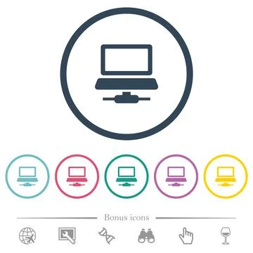 Network computer flat color icons in round outlines Illustrazione stock