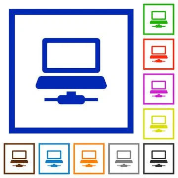 Network computer flat framed icons Stock Illustration