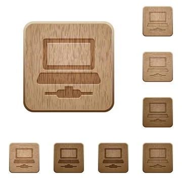 Network computer flat framed icons wooden buttons Stock Illustration