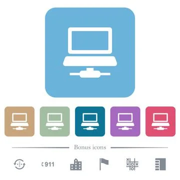 Network computer flat icons on color rounded square backgrounds Stock Illustration