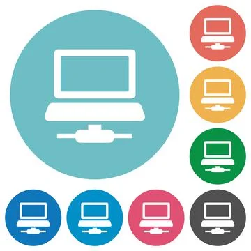 Network computer flat round icons Stock Illustration