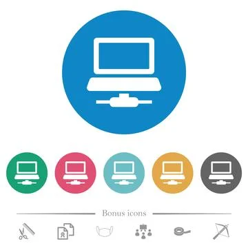 Network computer flat round icons Stock Illustration