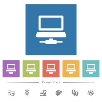 Network computer flat white icons in square backgrounds Stock Illustration