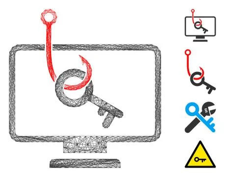 Network Computer Key Phishing Vector Mesh 스톡 일러스트