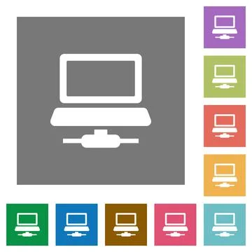 Network computer square flat icons Stock Illustration