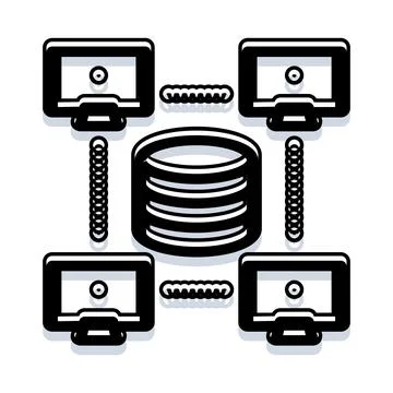 Network computers connecting to central data server Stock Illustration