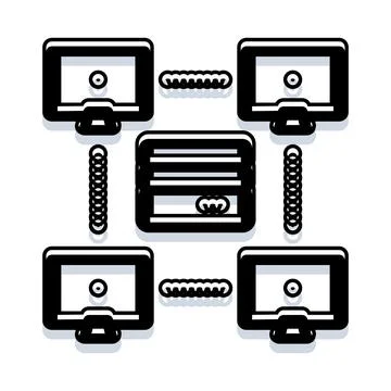 Network computers connecting to a central server Illustrazione stock