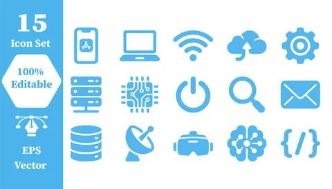 Network computing and data technology icon set with computing, technology Stock Illustration