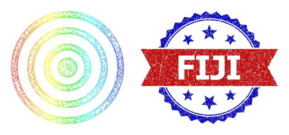 Network Concentric Circles Mesh Icon with Spectrum Gradient and Grunge Bicolor Stock Illustration
