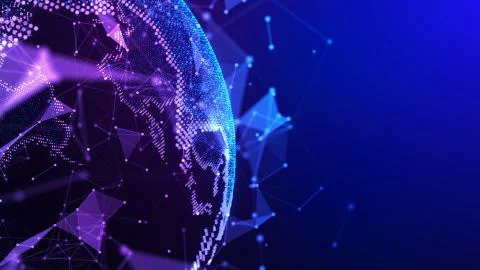 Network concept background with World map. Internet and technology. 3d Stock Illustration