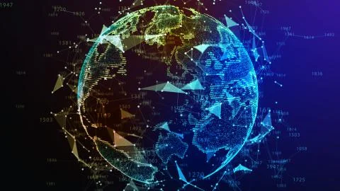 Network concept background with World map. Internet and technology. 3d 스톡 일러스트