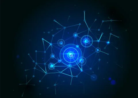 Network concept connections with lights, lines, circles and dots Stock Illustration