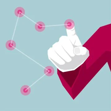 Network concept design, finger touch screen. The background is blue. Stock Illustration