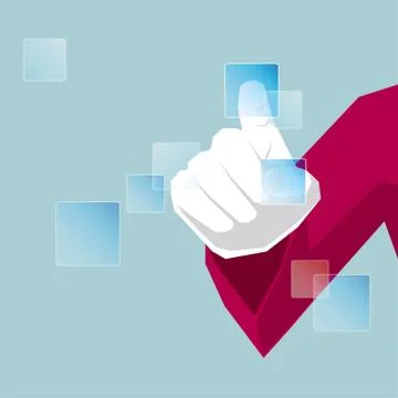 Network concept design, finger touch screen. The background is blue. Stock Illustration