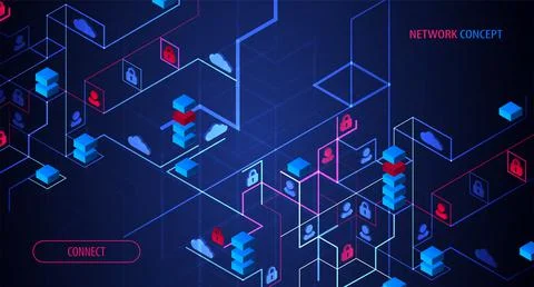 Network Concept. Isometric theme for your business. Illustrazione stock